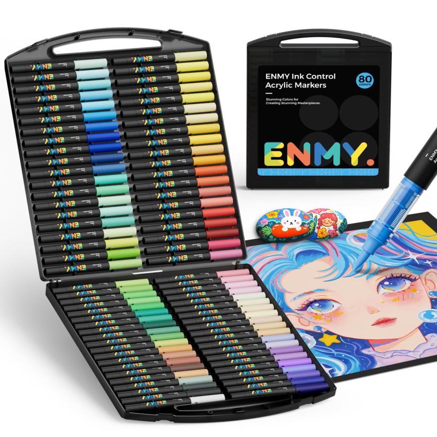 ENMY 80色セット 直液式 アクリルマーカー イラストマーカー 水性 筆