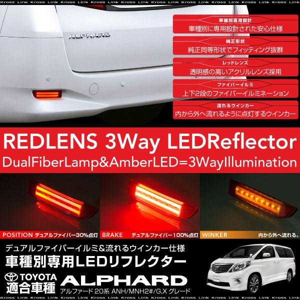 アルファード 20系 LEDリフレクター 流れるウインカー ファイバーイルミ 2段 3WAY ポジション ブレーキランプ ウィンカー連動   _28478b｜zest-group