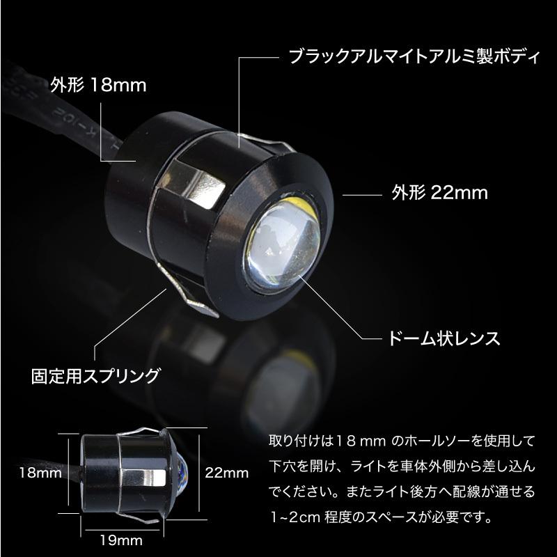 デイライト LED 埋め込み ホワイト 白 イーグルアイ 22mm 12個セット