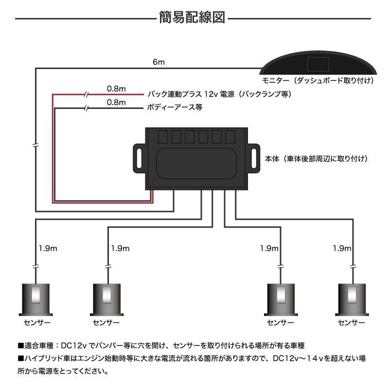 コーナーセンサー 後付け 汎用 モニター付き ブラック 12v 穴あけ