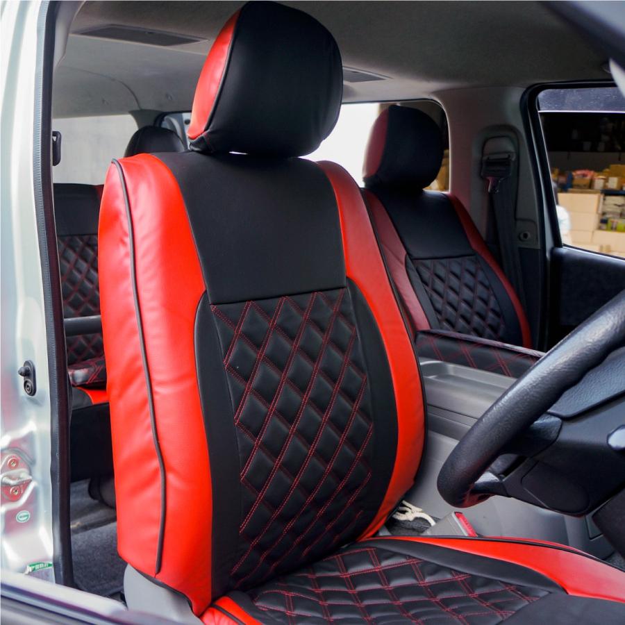 ハイエース 200系 S-GL シートカバー 10点 フロント セカンド 赤 黒