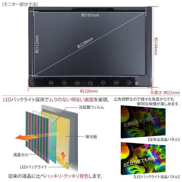 オンダッシュモニター 9インチ LED液晶 HDMI USB 2WAY ヘッドレスト固定可 スピーカー内蔵 12V シガーソケット電源  _43121｜zest-group｜03