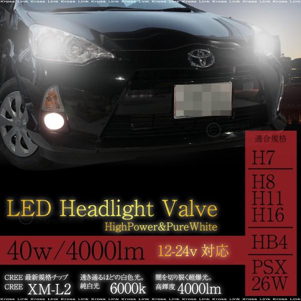 LED CREE ヘッドライト バルブ 40W 4000lm HB4 H7 H8 H11 H16 PSX26W 12V 24V 2個 6000K 4000ルーメン XM-L2