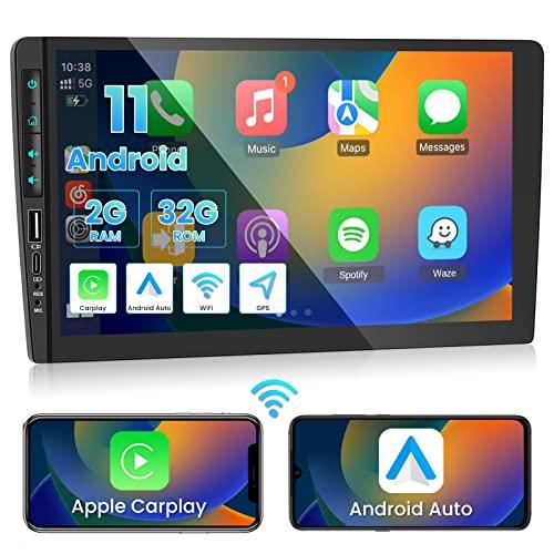 ワイヤレスApple Carplay 9インチタッチスクリーン搭載のPodofo Android 11カーステレオAndroid Auto Double Dinカーラジオ対応Bluetooth