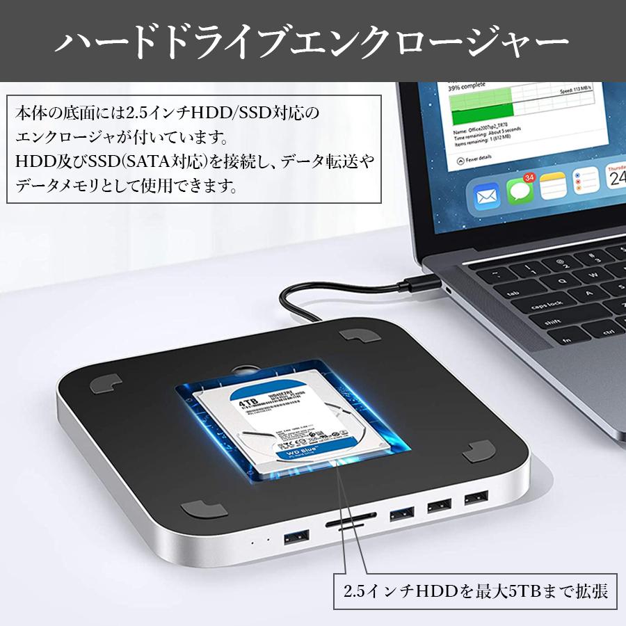 Mac mini用 7in1 ハブ HD Type-C ハブ M1用 7ポート ハードドライブ 