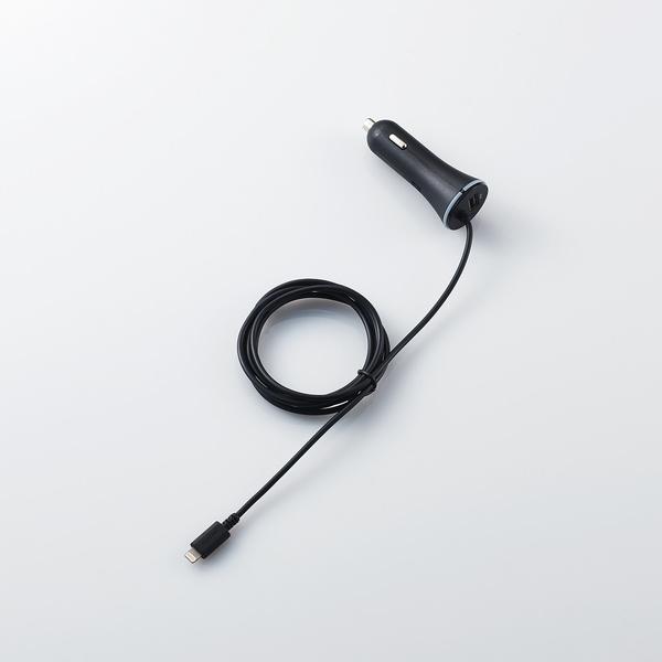 シガーチャージャー Lightningケーブル一体型 1.5m 最大24W出力 USB Aコネクタ搭載 2台同時充電可能 : MPA-CCL02BK｜zettaplace｜02