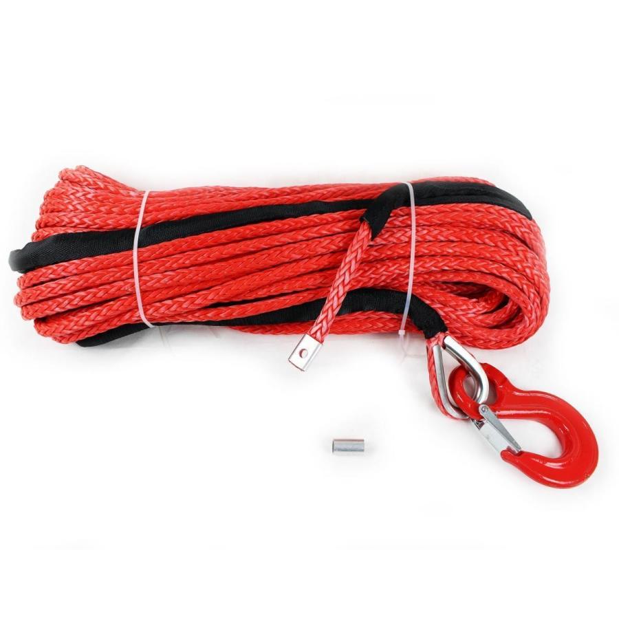 フック付き シンセティックロープ レッド 10mm x 50m 耐荷重6250kg