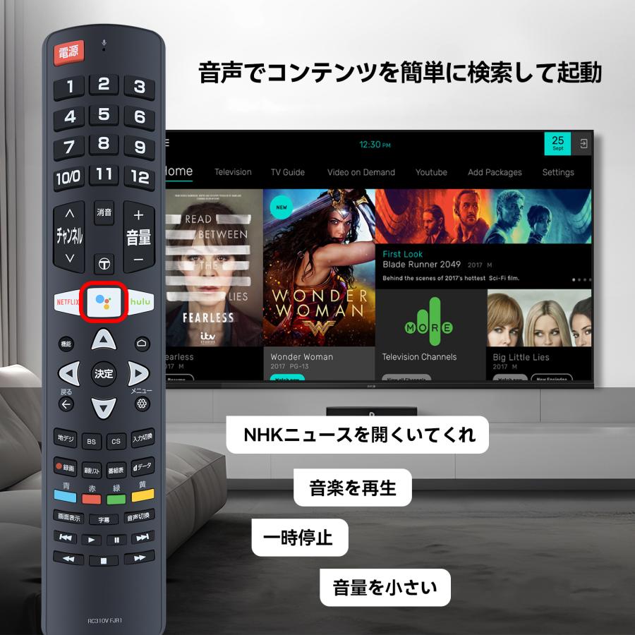 AVTVA RC310VFJR1 TCL 用の テレビリモコン 音声機能付き 65X10 65P8S