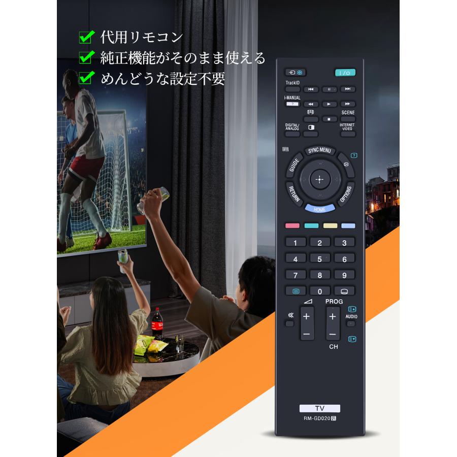 AVTVA RM-GD020 SONY 用の テレビリモコン KDL-55EX723 KDL-46CX 523
