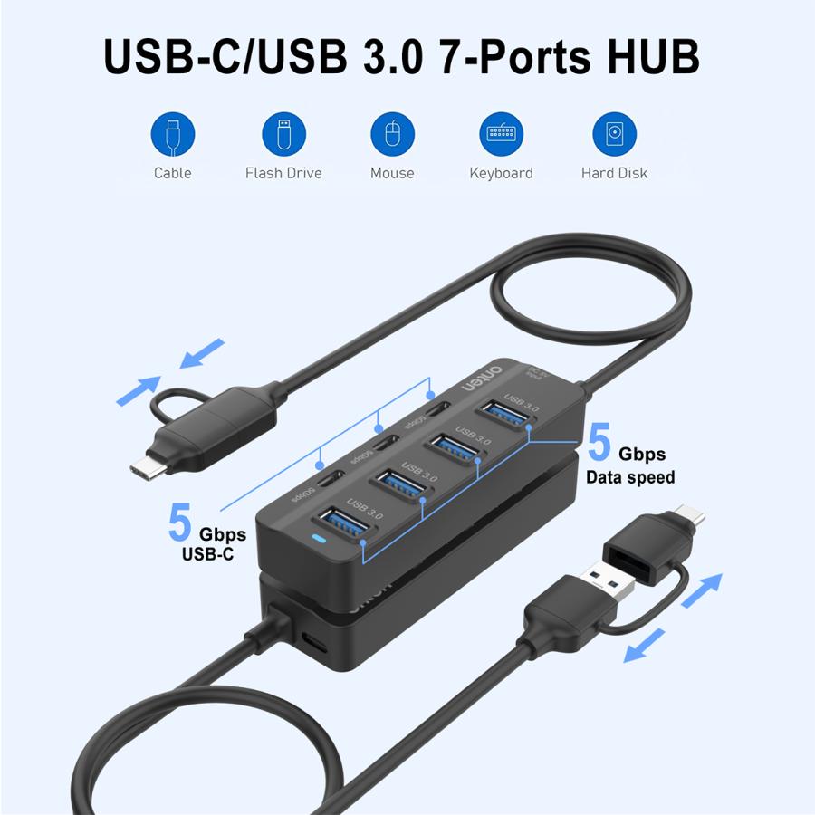 いっぬ　ハブ7個 USBハブ 7ポート USB-A 3.0×4 USB-C×3 USB-C×1(DC 5V input