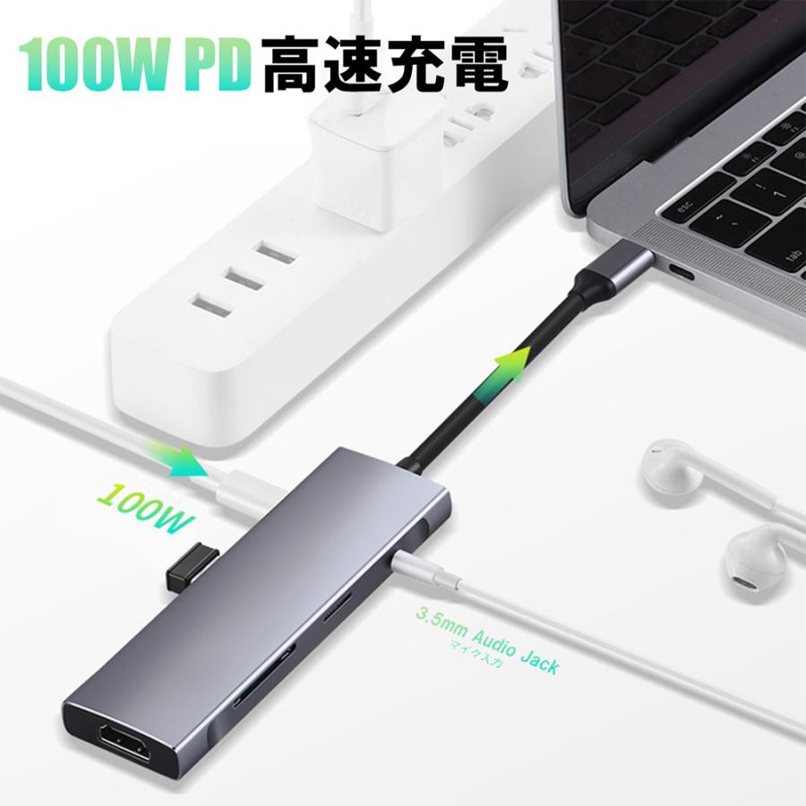 USBハブ 9ポート Type C 9in1 変換アダプタ USB 3.0 USB 2.0×2 USB-C 2.0 ポート 4K HDMI 100W 急速充電ポート 3.5mmオーディオ Micro SD&TFカードスロット｜zhoa-store｜07