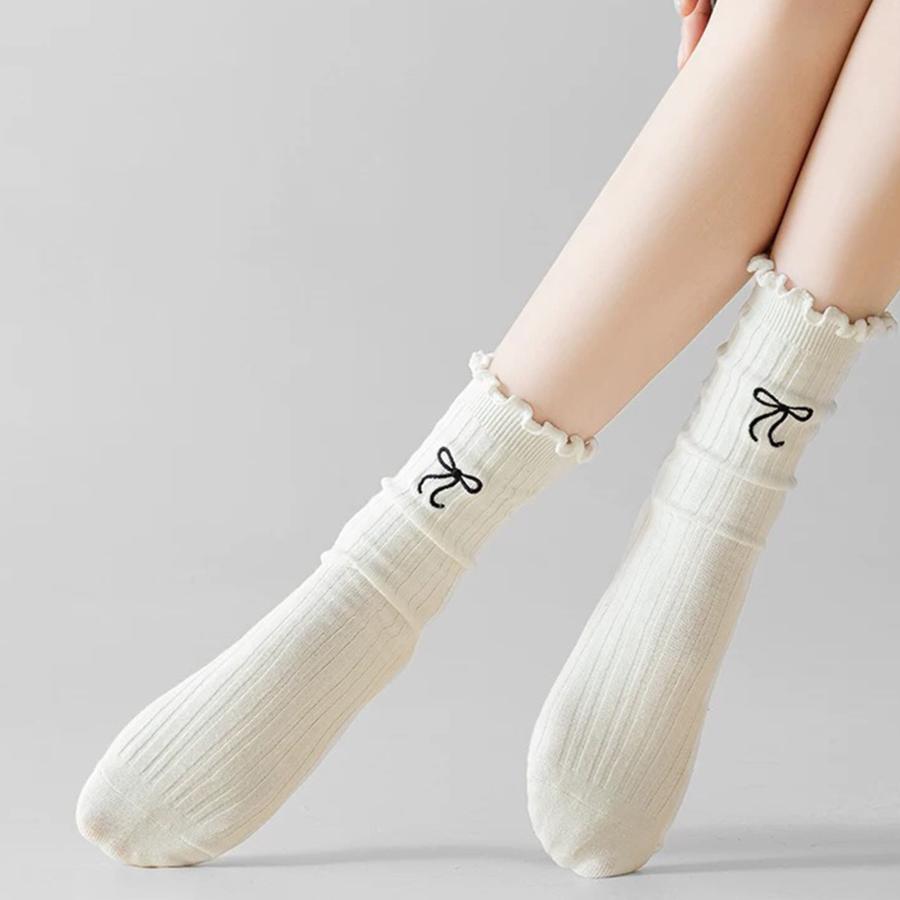 靴下 レディース 5色 5足セット 可愛い リボン ソックス ショート 履き