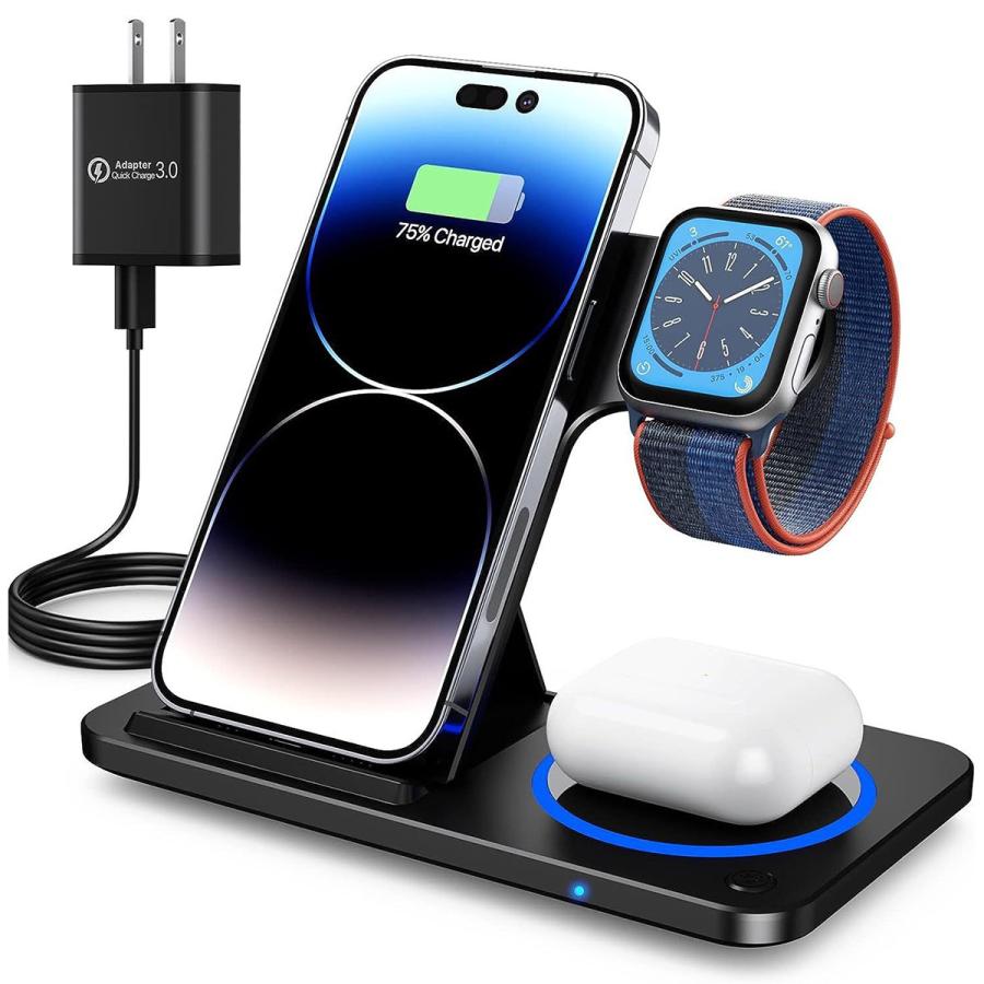 3in1 ワイヤレス充電器 同時にiPhone Apple Watch Airpods充電可能