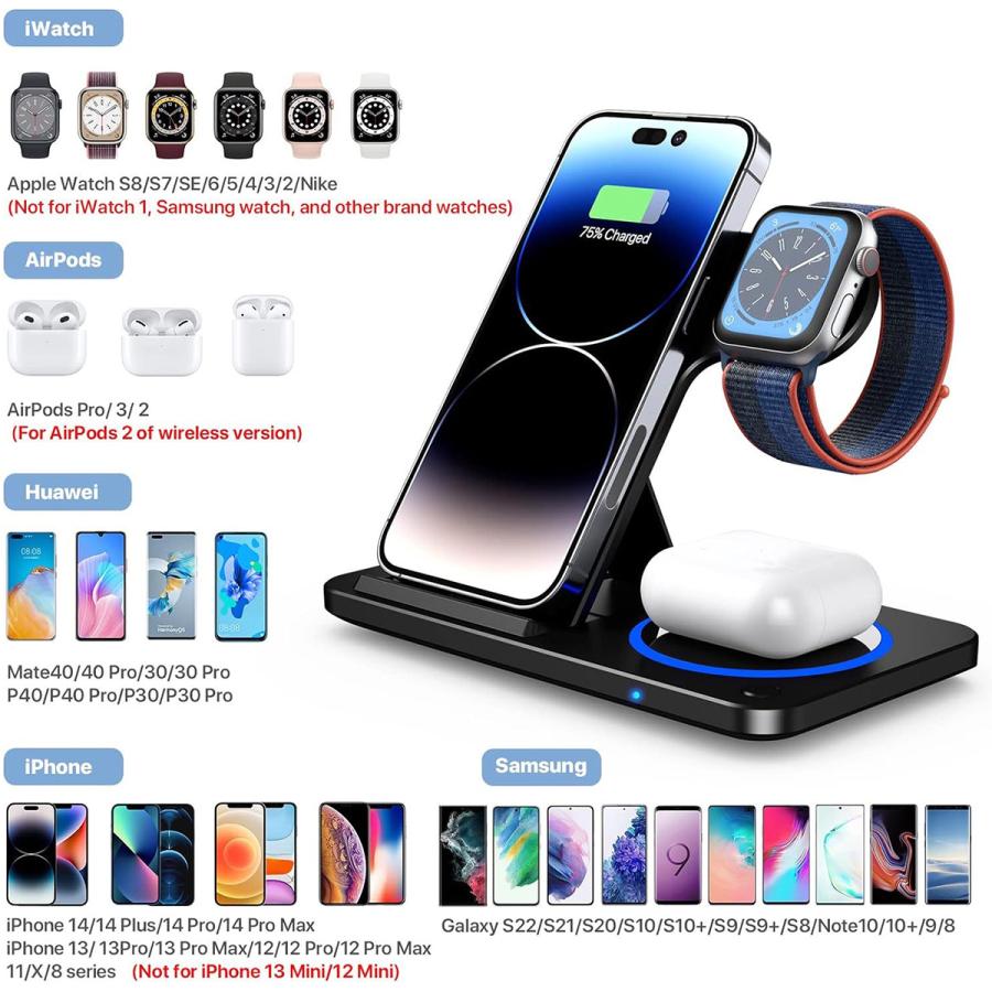 3in1 ワイヤレス充電器 同時にiPhone Apple Watch Airpods充電可能