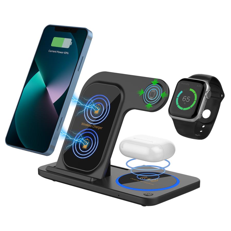 Apple製品3点セット【iPhone・Apple Watch・AirPods】 3in1 ワイヤレス充電器 同時にiPhone Apple Watch Airpods充電可能