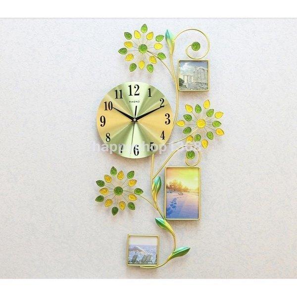 お花デザイン 北欧芸術風 フォトフレーム付きの壁掛け時計 掛け時計 インテリア時計 かけ時計