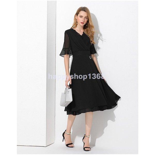 安心発送 値下げ L 6l 大きいサイズ Vネック 上質シフォン ドレス シンプルワンピース パーティー 結婚式 二次会 五分袖 きれい目ワンピース Heirloomedblog Com