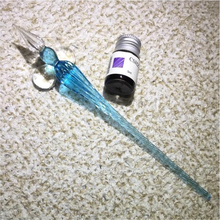 ガラスペン 万年筆 付けペン 手作り インクボトル付き ペン置き付き 3