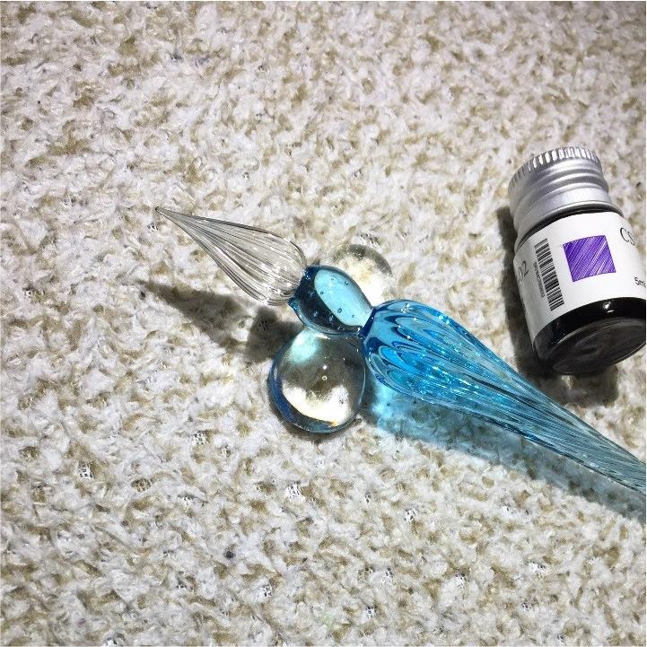 ガラスペン 万年筆 付けペン 手作り インクボトル付き ペン置き付き 3