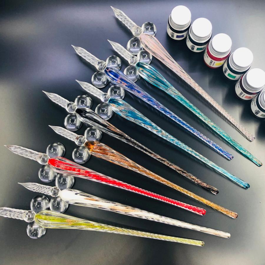 ガラスペン 万年筆 硝子ペン 付けペン 手作り インクボトル付き