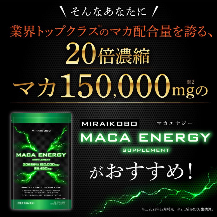 マカ 亜鉛 サプリ ＼レビューでもう1袋プレゼント／ 20倍濃縮マカ 150000mg 栄養機能食品 亜鉛 450mg シトルリン アルギニン マカエナジー 日本製 MIRAIKOBO｜zillman-online-shop｜06