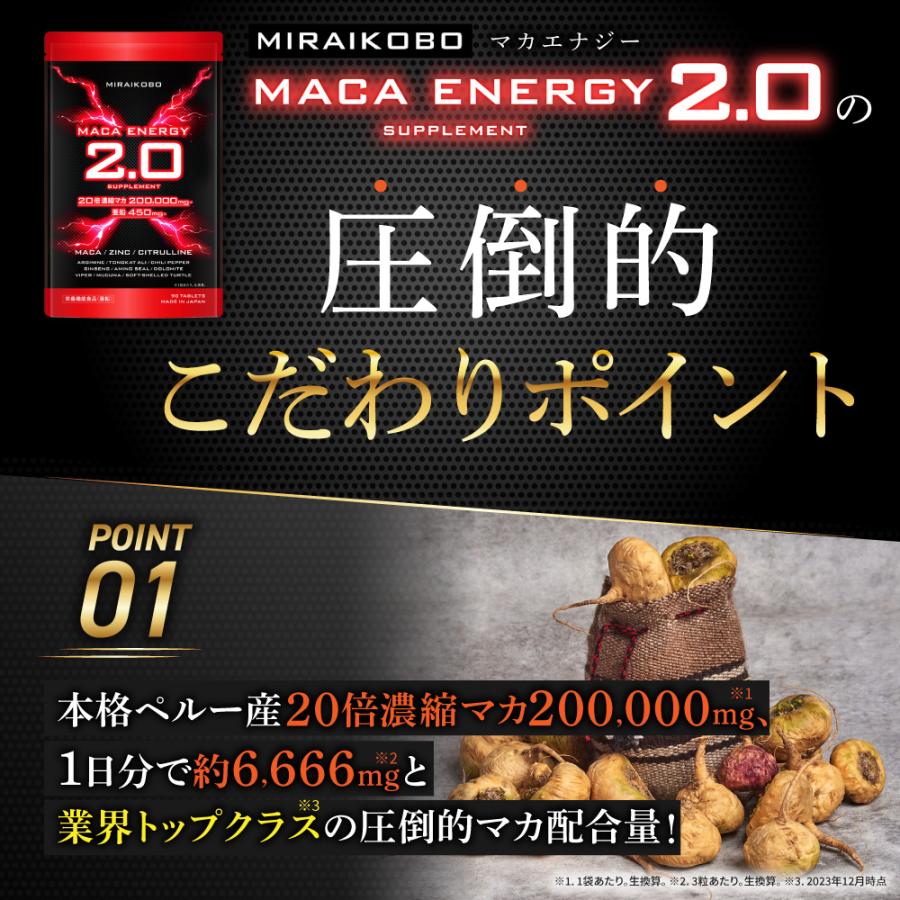 マカ 亜鉛 サプリ ＼レビューでもう1袋プレゼント／ 20倍濃縮マカ 200000mg 栄養機能食品 亜鉛 450mg シトルリン アルギニン マカエナジー2.0  日本製 MIRAIKOBO｜zillman-online-shop｜07