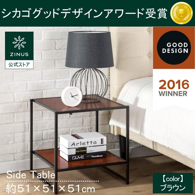 サイドテーブル おしゃれ ブラウン 木目 ウッド  スチール ナイトテーブル 簡単組立 Modern Studio Collection Square｜zinus｜06