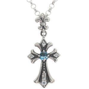 メンズ ネックレス ブルートパーズ クロス シルバー ペンダント