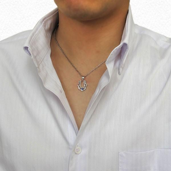 馬蹄 ネックレス シルバー サファイア メンズ ペンダント 唐草