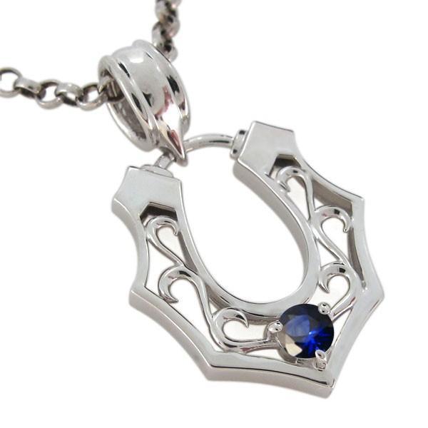 ホースシュー　サファイアペンダント ホースシューネックレス 18金 馬蹄 メンズ サファイア