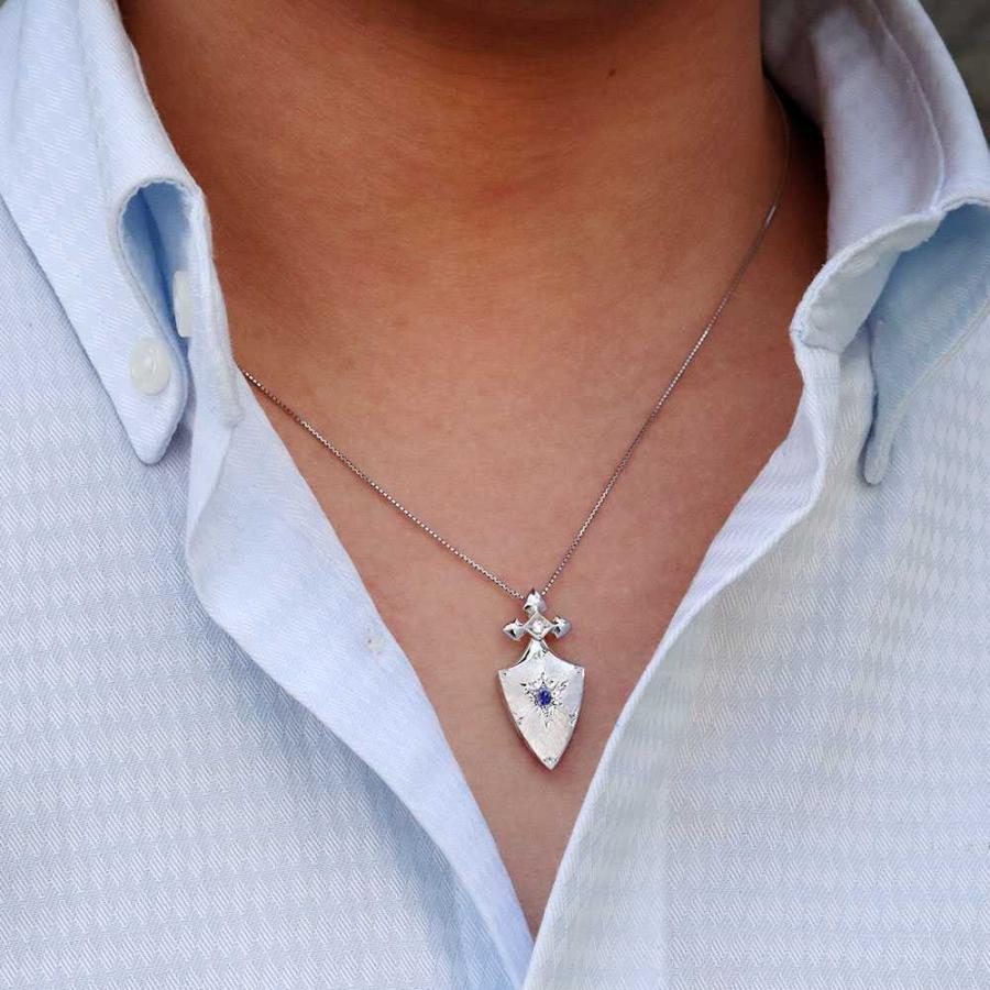 ネックレス サファイア メンズ 男性 K10 10金 誕生石 9月