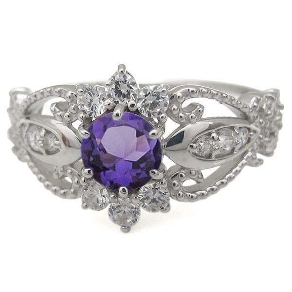 アンティーク調 アメジストリング ミル打ち 指輪 K18 : ZION