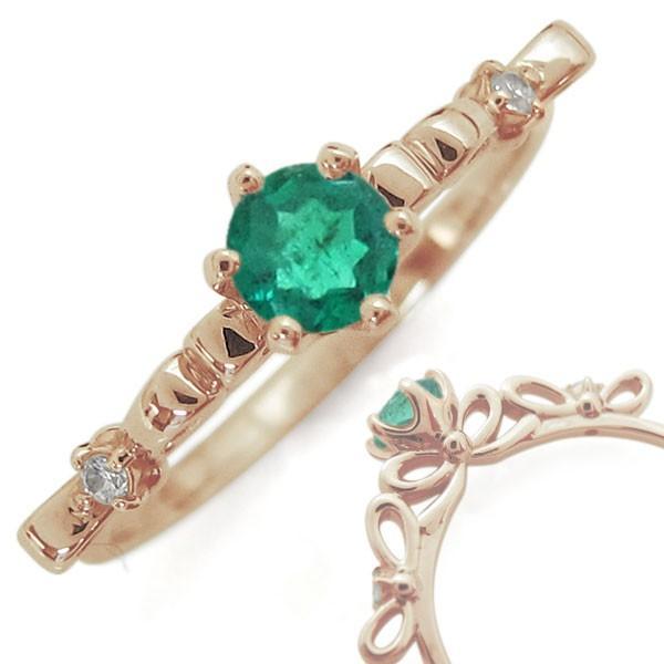 レディースリング リボン K18 エメラルド 指輪 リング : ZION