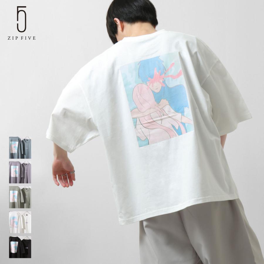 Tシャツ メンズ カットソー 半袖Tシャツ 半袖 ビッグシルエット バックプリント イラストプリント オーバーサイズ (21002-11yz)｜zip