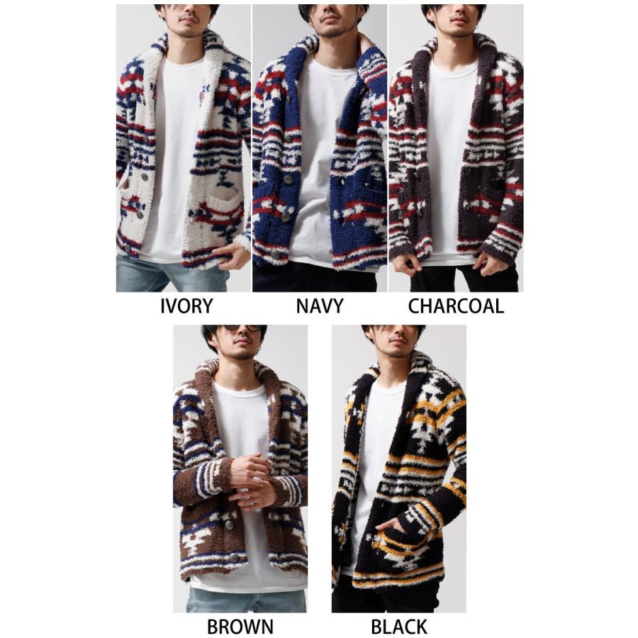 ジップファイブ カーディガン メンズ ニットカーディガン 長袖 ネイティブ柄 総柄 もこもこ ボア ふわふわ ショールカラー Zip Five 716 Zip 通販 Paypayモール