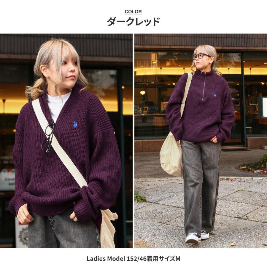 ニット メンズ 長袖 ハーフジップ ワンポイント シンプル 暖かい