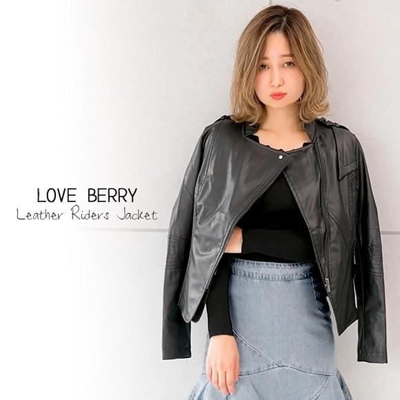 ライダースジャケット レザー ブルゾン レザージャケット レディース アウター トップス ジャンバー 革 合皮 黒 ブラック ショート丈 Ys 大人の韓国ファッション Loveberry 通販 Yahoo ショッピング