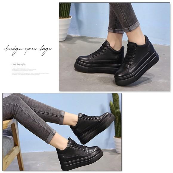 新品未使用 rs 厚底レザーシューズ 黒　24.5 韓国風　レディース SFW｜9cmヒール ワンピース 韓国ファッション 厚底 スニーカー ☆1673
