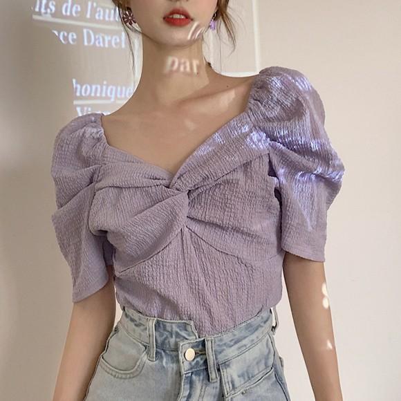 トップス レディース フロントクロス ボリューム パステルカラー ガーリー 大人かわいい デート Ss 韓国ファッション 半袖トップス Ys 大人の韓国ファッション Loveberry 通販 Yahoo ショッピング
