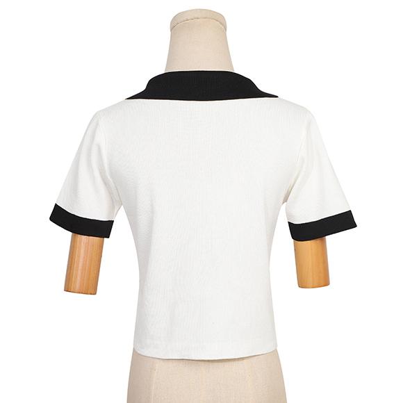 ポロシャツ バイカラー ショート丈 クロップド丈 襟付き ボタン