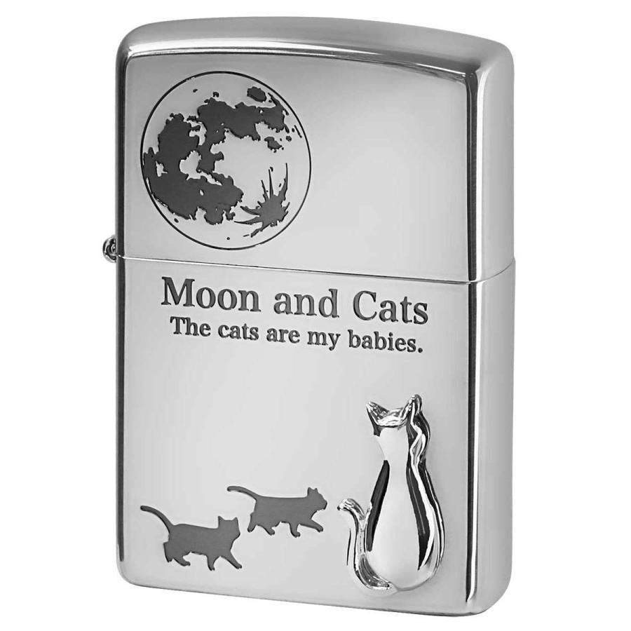 Zippo ジッポライター ネコ 猫 Cat 月 ムーン 月と猫 メタル 銀メッキ Moon and Cats 2SIM-MOONCAT
