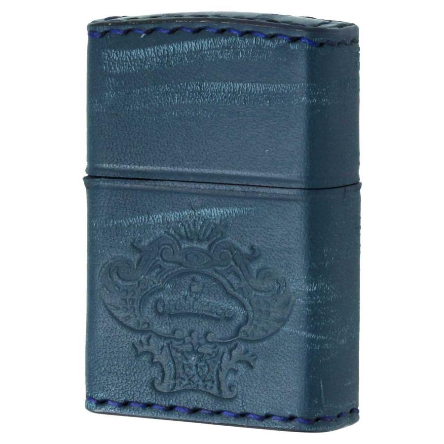 Zippo ジッポライター オロビアンコ 本牛革 手縫い ダメージネイビー 