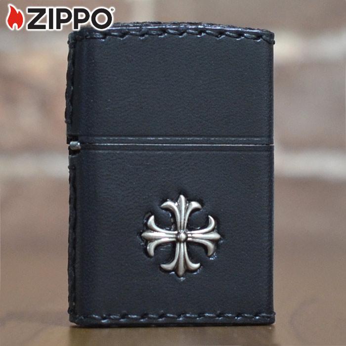 ZIPPO（ジッポー） 本牛革巻き クロスメタル ブラック 黒 ◇ 喫煙具
