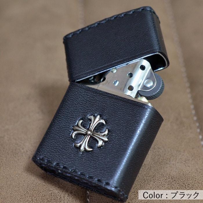 ZIPPO（ジッポー） 本牛革巻き クロスメタル ブラック 黒 ◇ 喫煙具