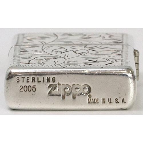 ZIPPO 純銀ジッポー#15 2面彫、手彫唐草柄2005年製、中古品