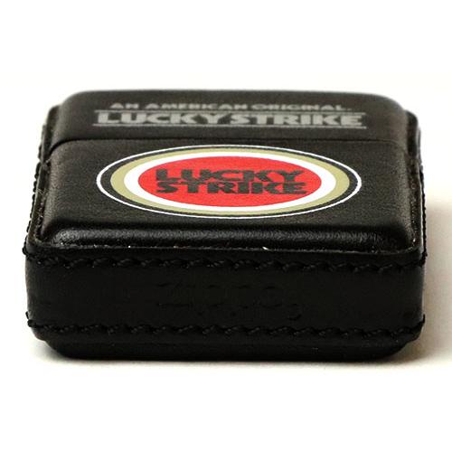 ZIPPO 「ラッキーストライク」ジッポー E.くろ革巻、黒色、革巻