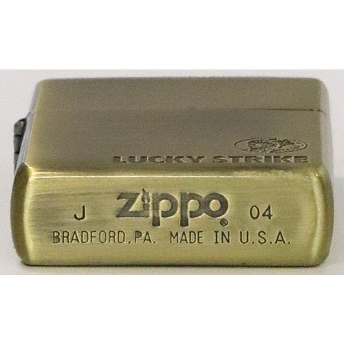 ジッポー ZIPPOライター ジッポライター| 「ラッキーストライク」ジッポーJ.ロゴ・インディアン柄古美ブラス色2004年製サラ品｜zippoworld｜06