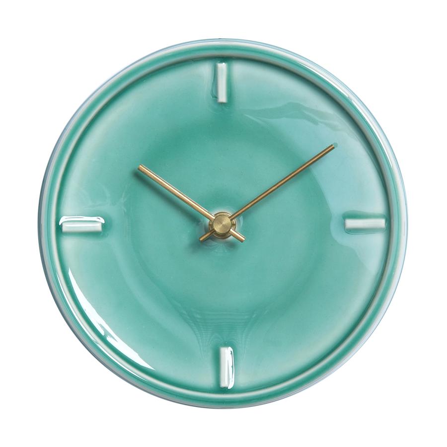 緑色の陶器製アンティーク風時計 SUGY 陶磁器製時計 GLAZED CLOCK ペールグリーン 掛け時計 ギフトに