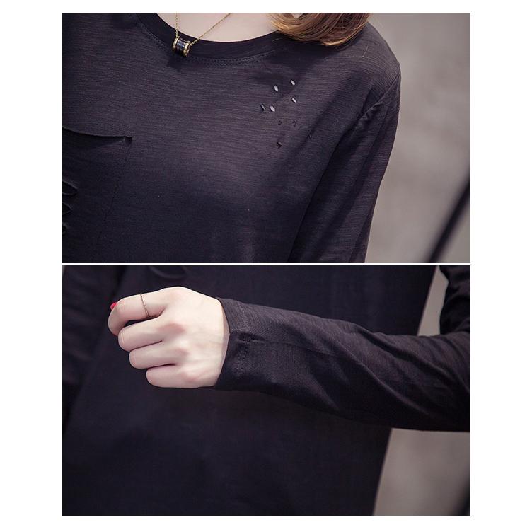 ロンt レディース tシャツ ロング丈 長袖 綿100% ダメージ加工 裾切り