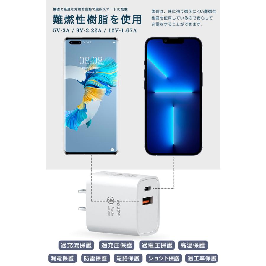 PD充電器 iPhone PD20w アダプター Type C USB3.0 20W 電源 2ポート コンセント アダプタ 急速充電 高速 ス｜ziyishiye｜03